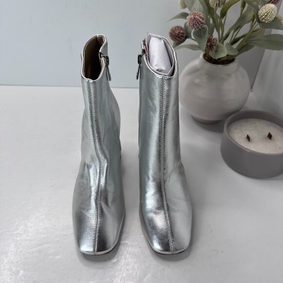 Sam Edelman Codie2 Leather Square Toe Block Heel Boot Silver Metallic Women 5.5M - Picture 5 of 10